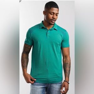 Buckle Black Shirt Men XL Crossed Lines Polo Color Lbiza Blue Teal Green NWT